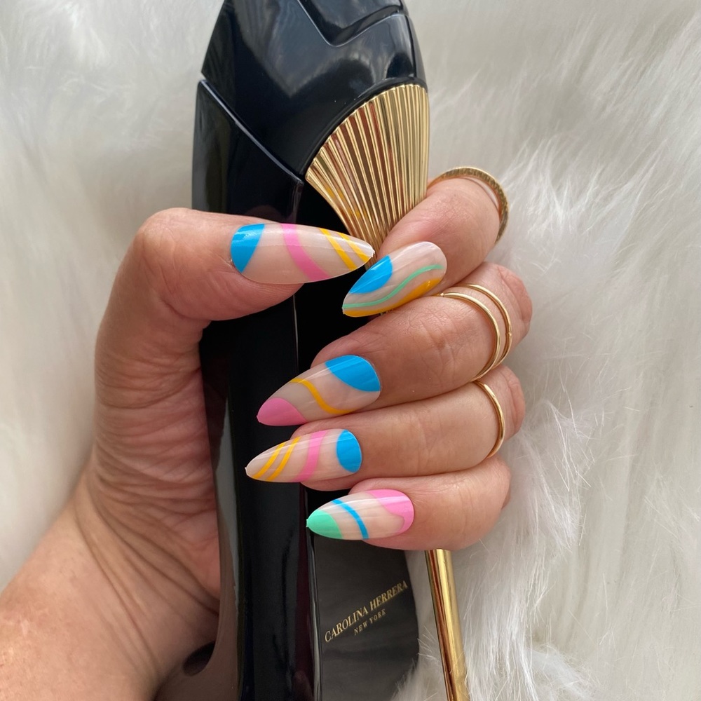 Feral Edge Rainbow Multicolor Press-on Glue-on ￼Medium Stiletto Nails 24pcs